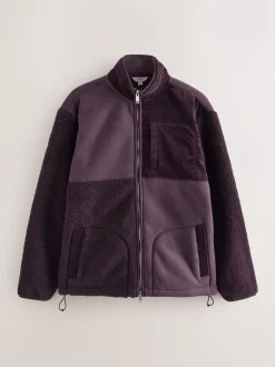 Plum Purple Cord Block Zip Through Funnel Fleece