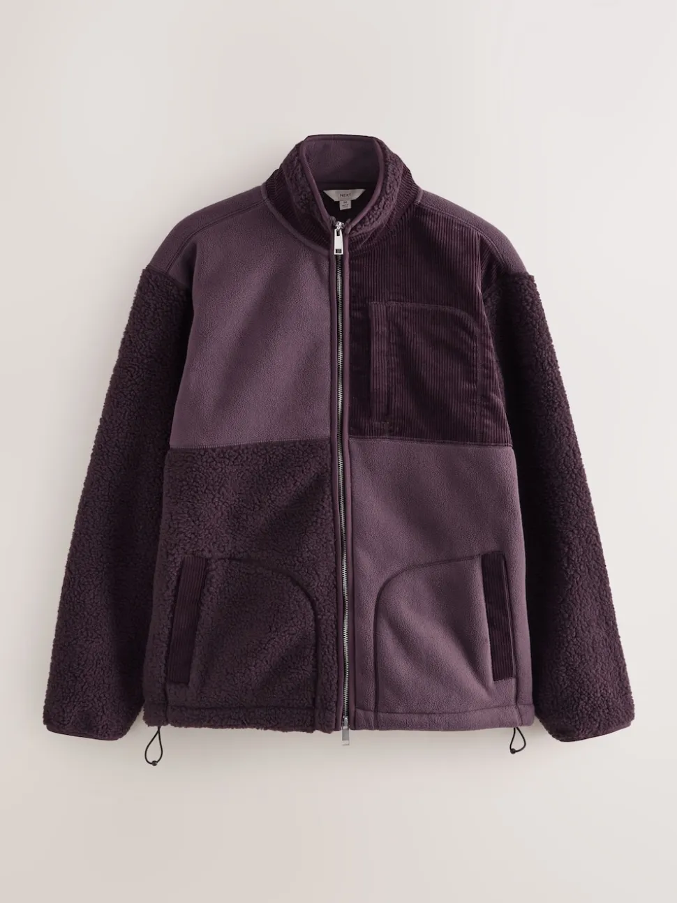 Plum Purple Cord Block Zip Through Funnel Fleece