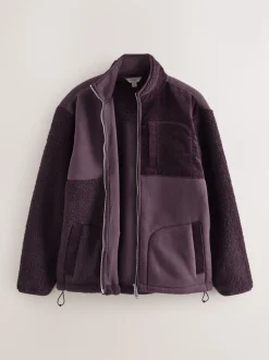 Plum Purple Cord Block Zip Through Funnel Fleece