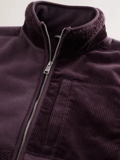 Plum Purple Cord Block Zip Through Funnel Fleece