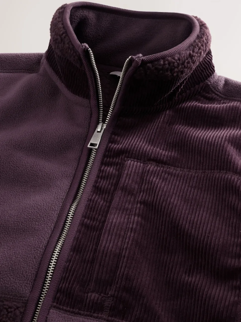 Plum Purple Cord Block Zip Through Funnel Fleece