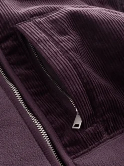 Plum Purple Cord Block Zip Through Funnel Fleece