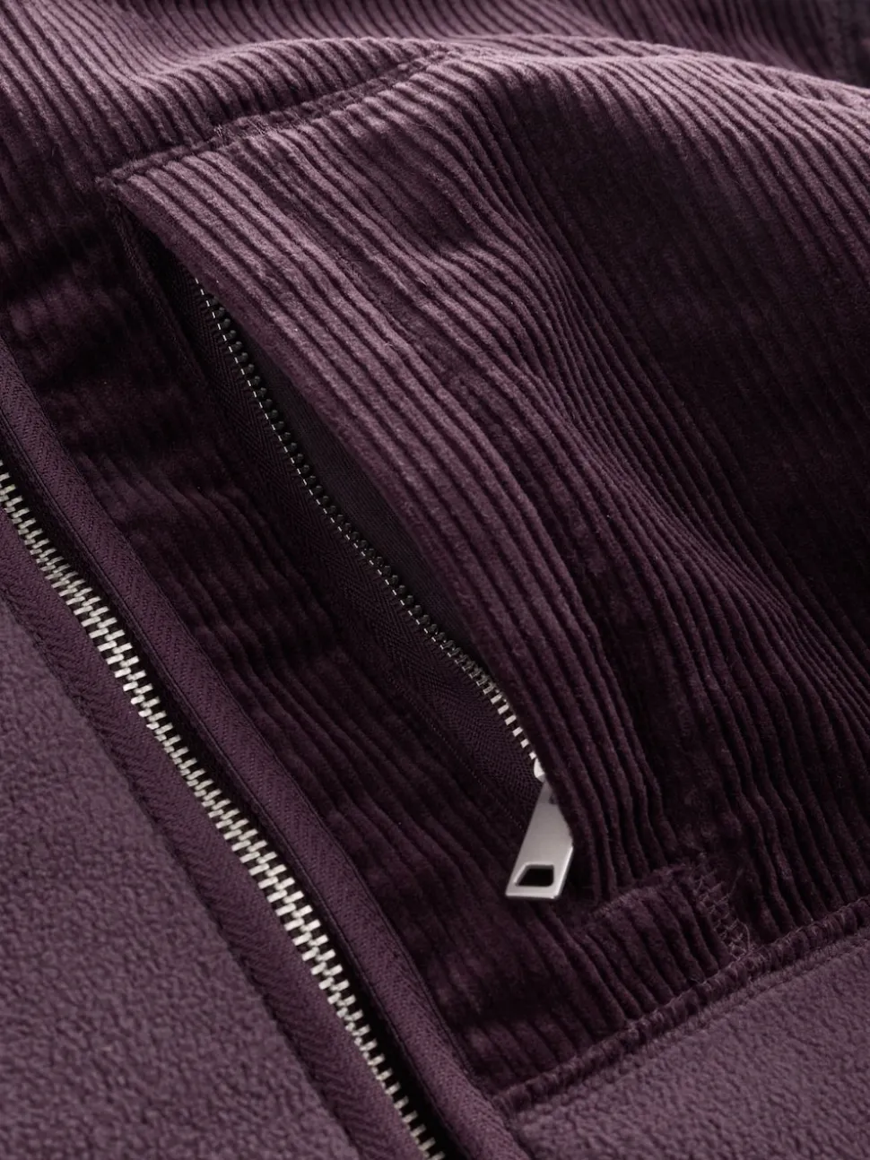 Plum Purple Cord Block Zip Through Funnel Fleece