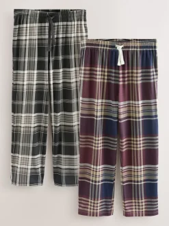 Plum Purple/ Neutral Check Jersey Pyjama Bottoms 2 Pack
