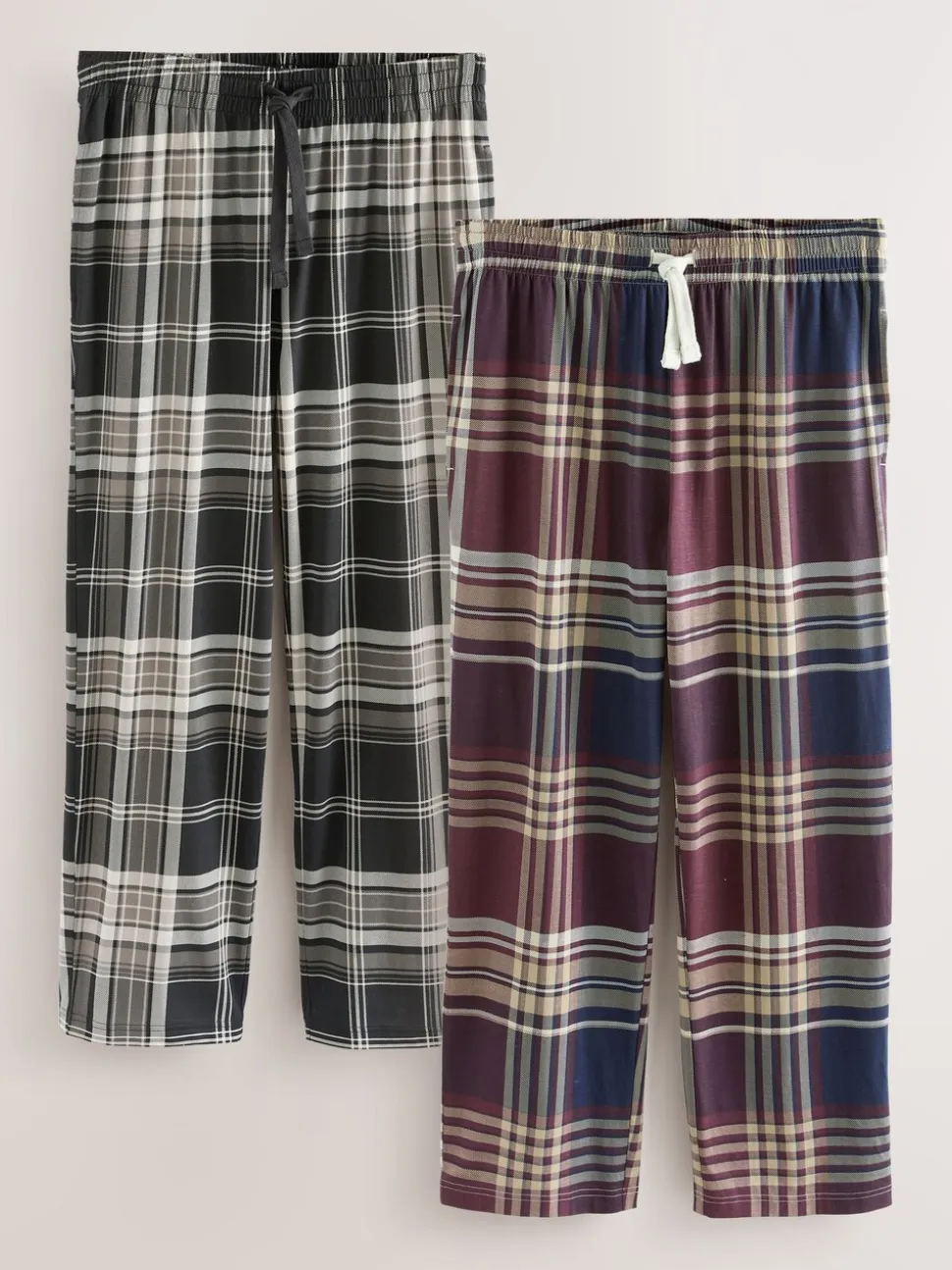 Plum Purple/ Neutral Check Jersey Pyjama Bottoms 2 Pack
