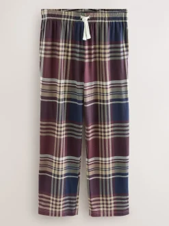 Plum Purple/ Neutral Check Jersey Pyjama Bottoms 2 Pack