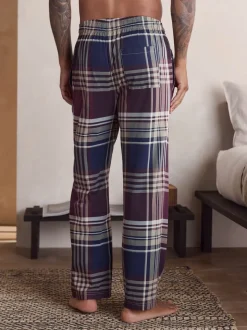 Plum Purple/ Neutral Check Jersey Pyjama Bottoms 2 Pack