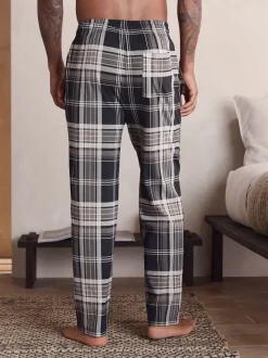 Plum Purple/ Neutral Check Jersey Pyjama Bottoms 2 Pack