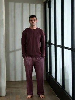 Plum Purple Seersucker Long Sleeve Stripe Pyjamas Set