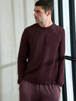 Plum Purple Seersucker Long Sleeve Stripe Pyjamas Set
