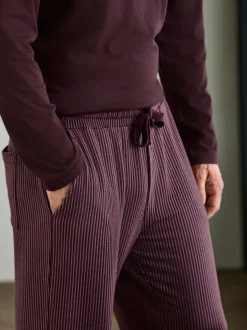 Plum Purple Seersucker Long Sleeve Stripe Pyjamas Set