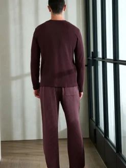 Plum Purple Seersucker Long Sleeve Stripe Pyjamas Set