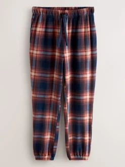 Plum Purple Thermal Fleece Cuffed Check Pyjama Bottoms