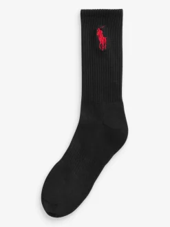 Polo Ralph Lauren Black Big Pony Logo Crew Socks 3 Pack