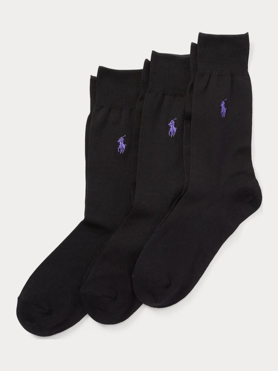 Polo Ralph Lauren Black Mercerised Cotton Crew Ankle Socks 3 Pack