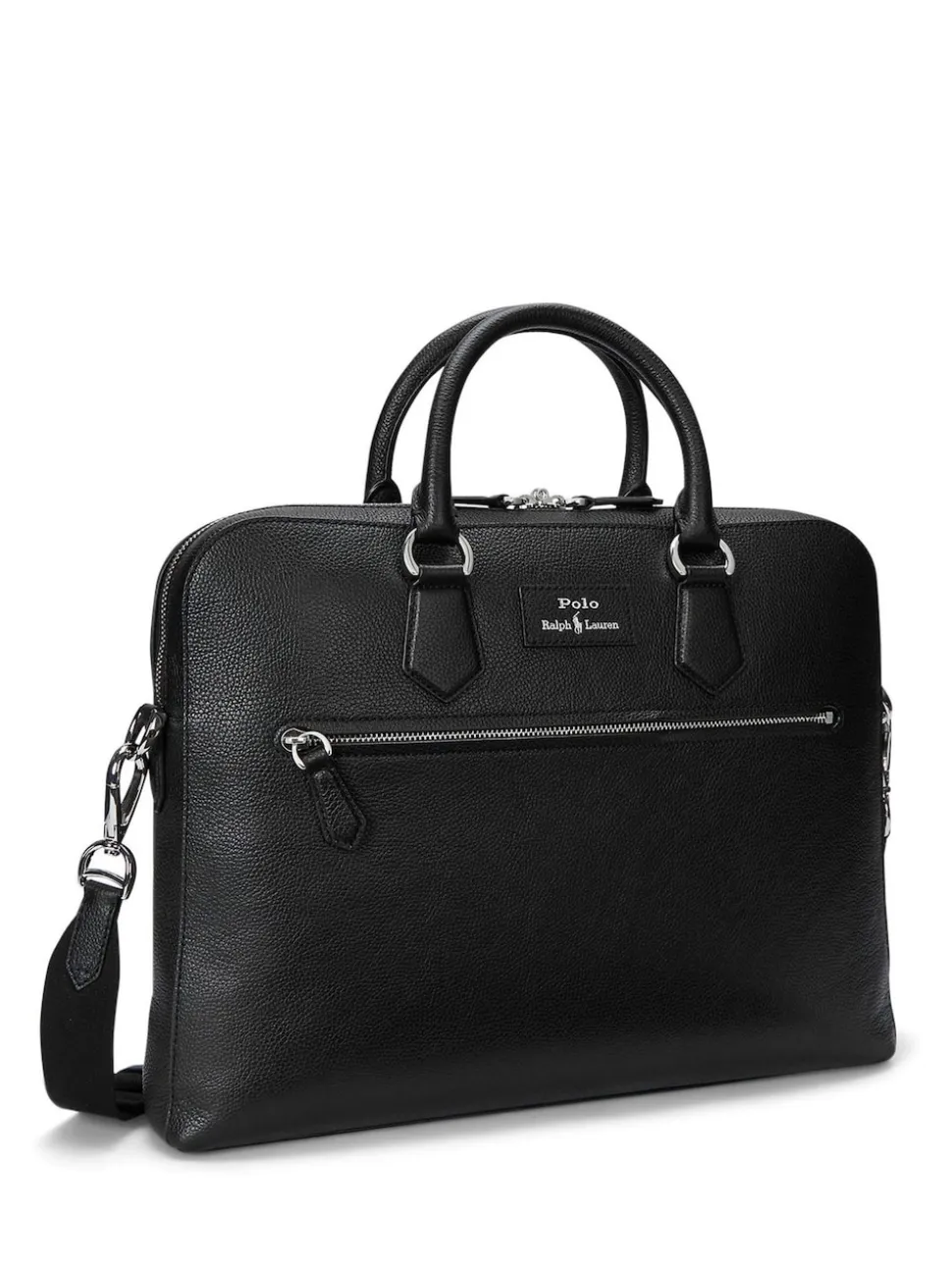 Polo Ralph Lauren Black Pebbled Leather Messenger Bag