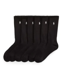 Polo Ralph Lauren Black Ribbed Crew Socks 6 Pack