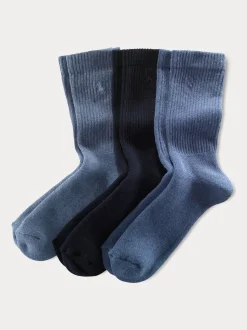 Polo Ralph Lauren Blue Pony Logo Ribbed Crew Socks 3 Pack