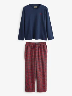 Polo Ralph Lauren Blue Polo Bear Print Long Sleeve Plaid Pyjamas Set