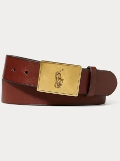 Polo Ralph Lauren Brown Pony Plaque Leather Belt