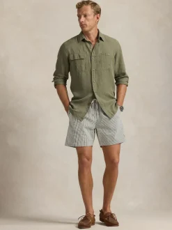 Polo Ralph Lauren Dark Green Traveler Classic Seersucker Logo Swim Shorts