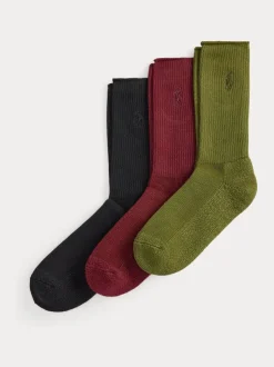 Polo Ralph Lauren Green Garment Dye Crew Ankle Socks 3 Pack