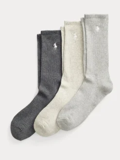 Polo Ralph Lauren Grey Garment Dye Crew Ankle Socks 3 Pack