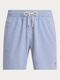 Polo Ralph Lauren Light Blue Traveler Classic Seersucker Logo Swim Shorts