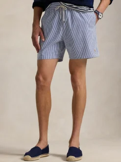 Polo Ralph Lauren Light Blue Traveler Classic Seersucker Logo Swim Shorts