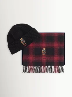 Polo Ralph Lauren Red Holiday Bear Print Beanie & Scarf Gift Set