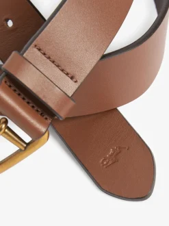 Polo Ralph Lauren Tan Brown Saddle Leather Logo Belt
