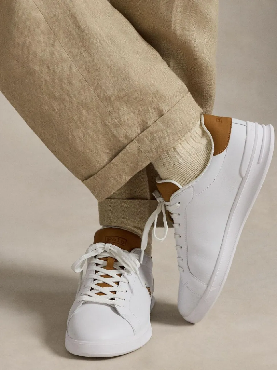 Polo Ralph Lauren White Heritage Court Leather Trainers