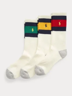 Polo Ralph Lauren White Striped-Cuff Crew Socks 3 Pack