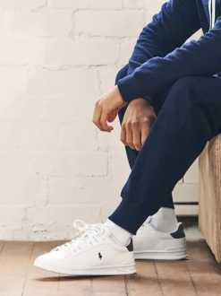 Polo Ralph Lauren White/Blue Leather Heritage Court II Trainers