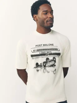 Post Malone White Regular Fit Band Graphic Print T-Shirt