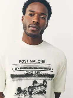 Post Malone White Regular Fit Band Graphic Print T-Shirt