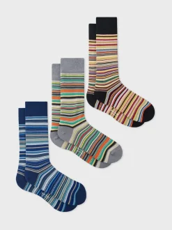 PS Paul Smith Blue Signature Stripe 3 Pack Socks
