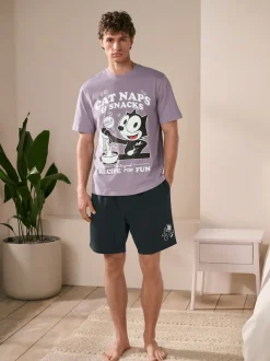 Purple Felix The Cat Jersey Short Pyjamas Set