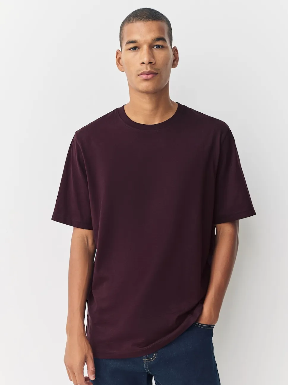 Purple Fig Regular Fit Essential Crew Neck Cotton T-Shirt