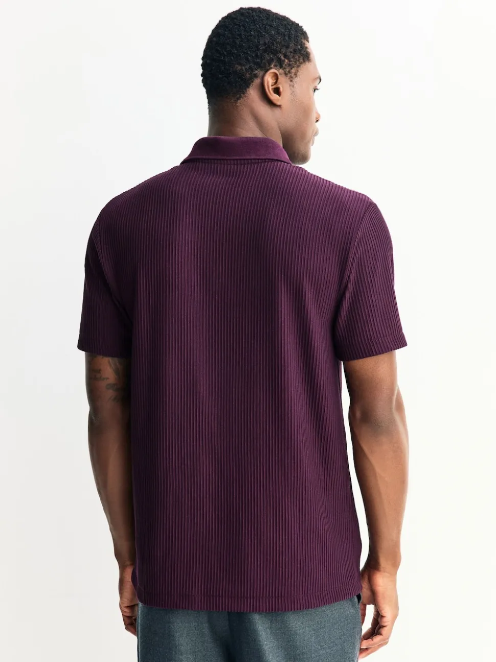 Purple Textured Smart Zip Neck Polo Shirt