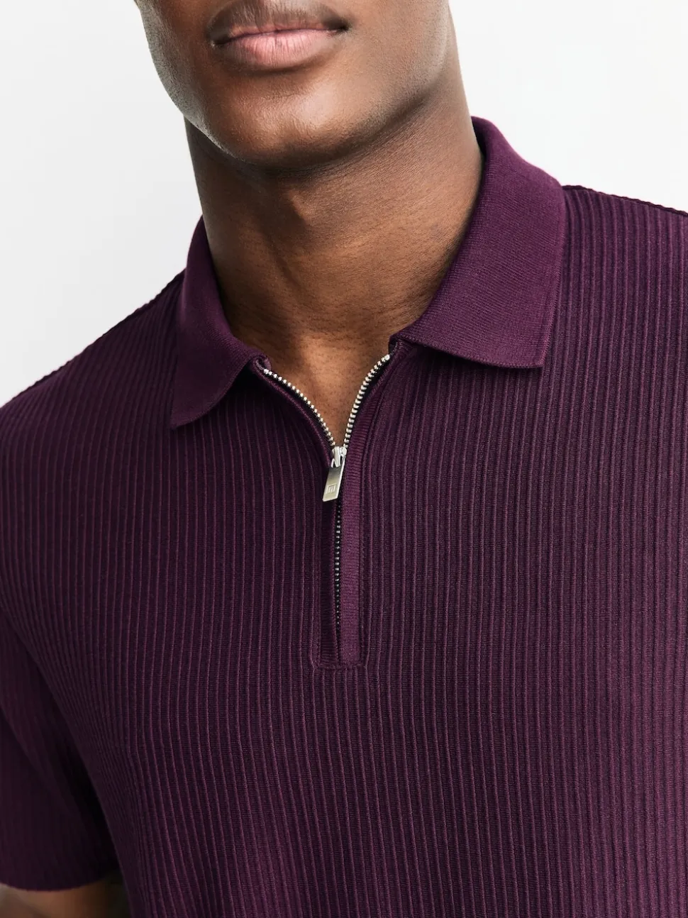Purple Textured Smart Zip Neck Polo Shirt