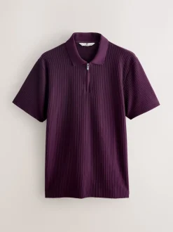 Purple Textured Smart Zip Neck Polo Shirt