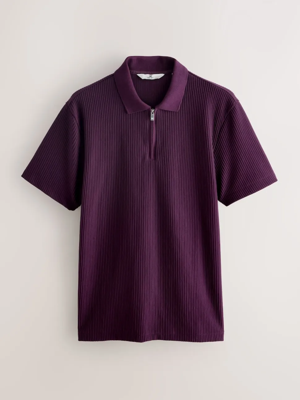 Purple Textured Smart Zip Neck Polo Shirt