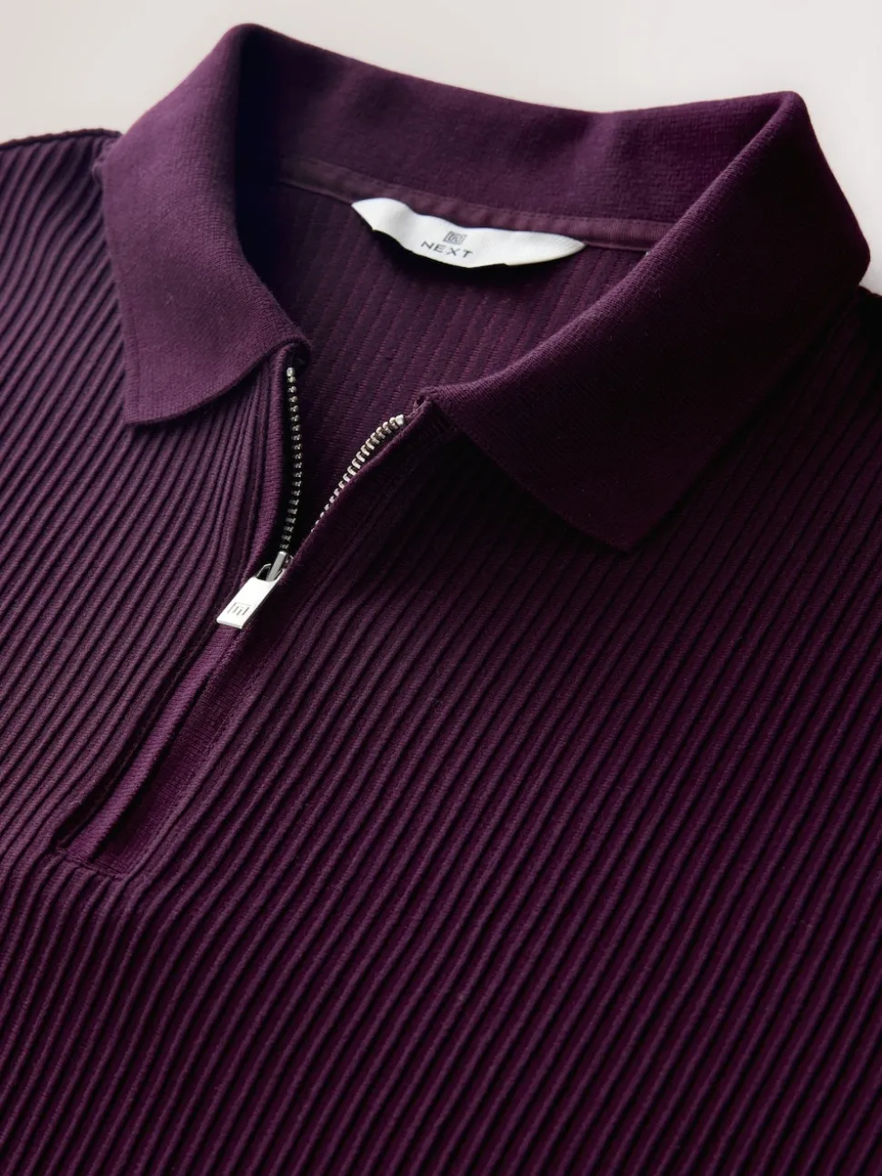 Purple Textured Smart Zip Neck Polo Shirt