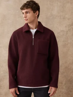 Purple Wool Look Quarter Zip Polo Top