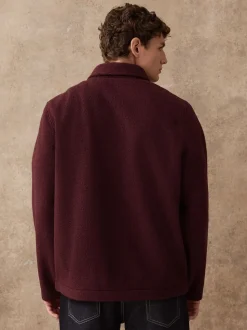 Purple Wool Look Quarter Zip Polo Top