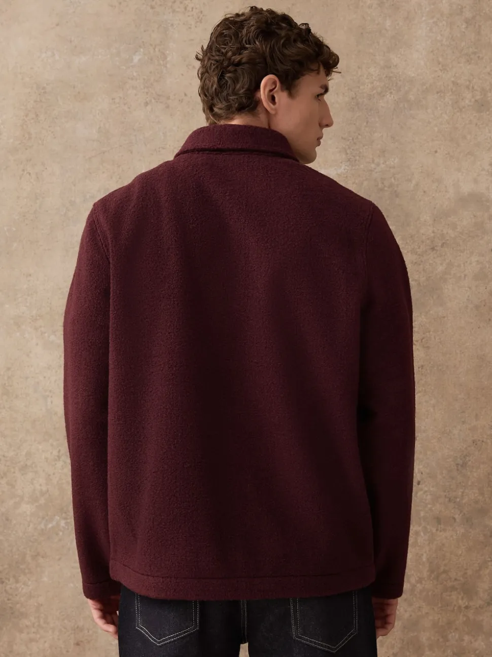 Purple Wool Look Quarter Zip Polo Top