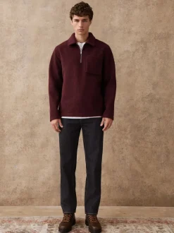Purple Wool Look Quarter Zip Polo Top