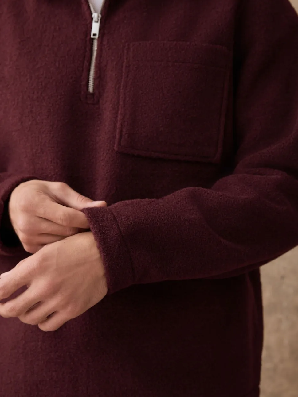 Purple Wool Look Quarter Zip Polo Top