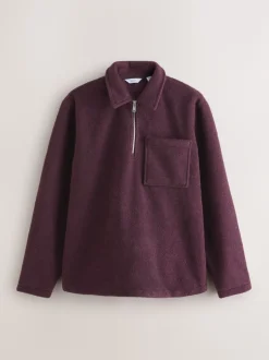 Purple Wool Look Quarter Zip Polo Top